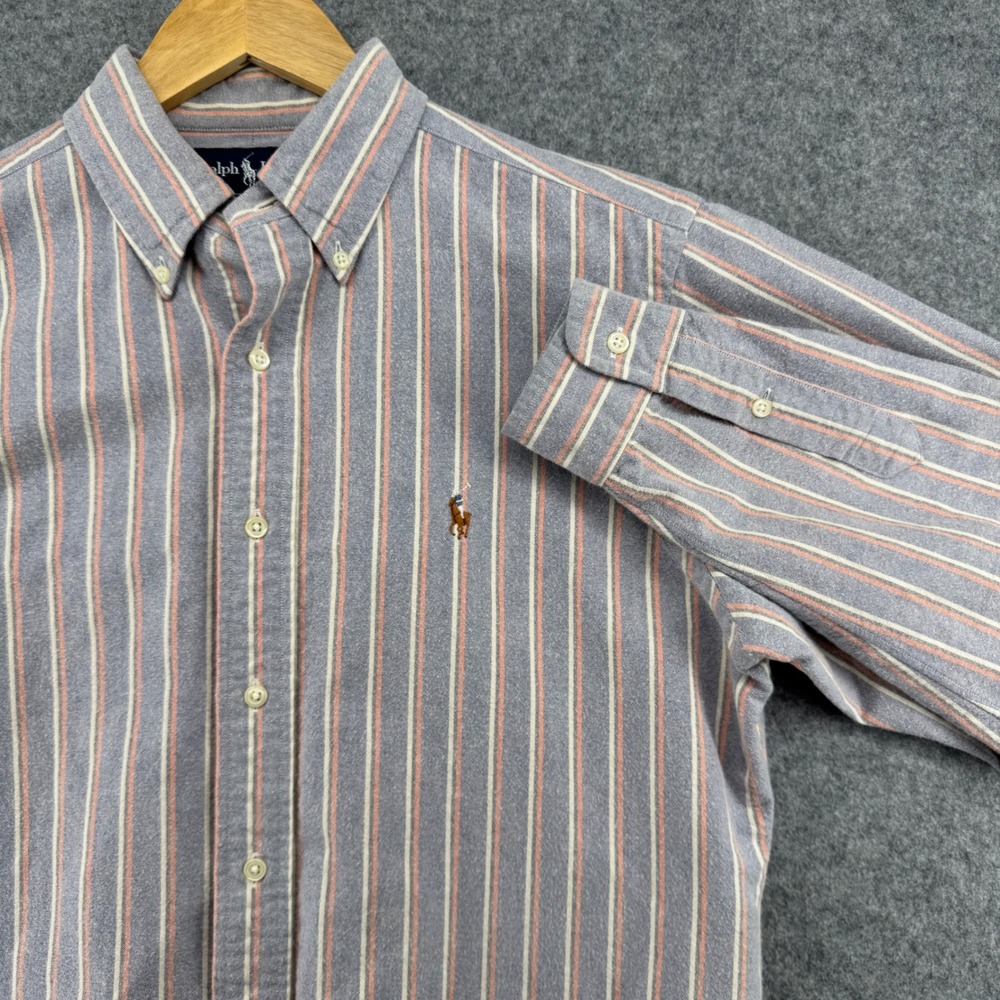 Ralph Lauren Button Down Shirt Mens M Blue Orange Striped Classic Fit LS